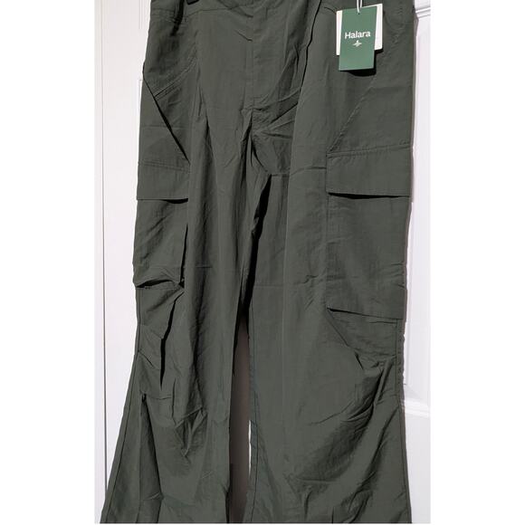 Halara Cargo Pants Womens X-Large Tall Army Green Nylon Wide Leg Pockets Relaxed - Picture 8 of 9
